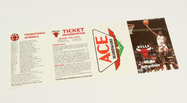 1985-86 Michael Jordan Chicago Bulls Unfolded Pocket Schedule Offerer