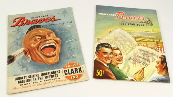 1955 Milwaukee Braves Yearbook & Unscored Scorecard - Lot of 2