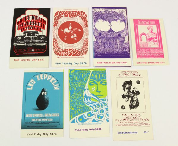 1960s-70s Bill Grahams Fillmore Ticket Collection - Lot of 7 w./ Led Zeppelin, The Doors, Big Brother & The Holding Company and More