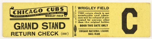 1950s Chicago Cubs Wrigley Field Grandstand Return Check