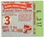 1956 Global World Series of Baseball Milwaukee County Stadium Rain Check