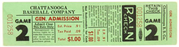1950s Chateanooga Lookouts Southern Association Ticket