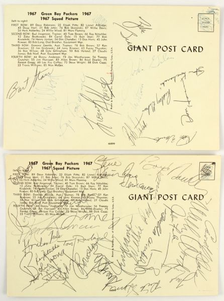 1967 Green Bay Packers Multi Signed Giant 6" x 9" Postcards - Lot of 2 (JSA)