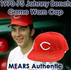 1970-75 circa Johnny Bench Cincinnati Reds Signed Game Worn Cap (MEARS LOA/JSA)