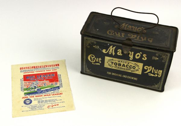 1910s Baseball Tobacco/Gum Card Memorabilia Collection - Lot of 2 w/ Goudey Wrapper & Mayos Cut Plug Tobacco Tin