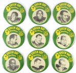 1965-67 circa EXTREMELEY RARE Asco 6” JUMBO Green Bay Packers Celluloid Player Photo Pinback Button (9) Collection w/ Bart Starr, Jim Taylor, Paul Hornung, etc. (Paul Muchinsky Collection)
