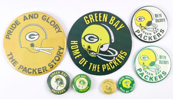 1960s Assorted Green Bay Packers Celluloid Pinback Button Collection (8) “Collection of Paul Muchinsky” 