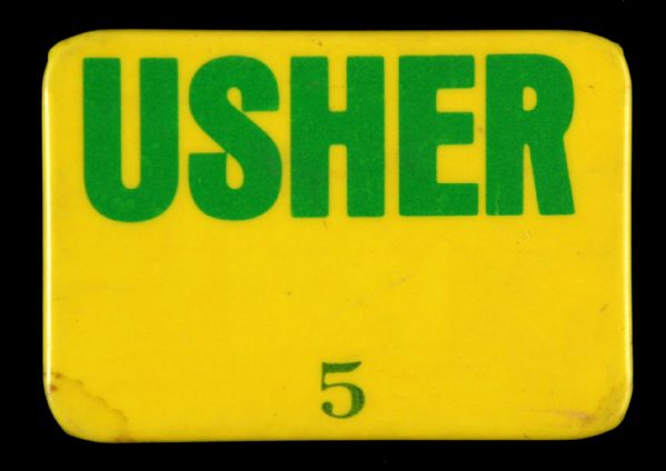 1960s Green Bay Packers Lambeau Field Usher (5) 1 ½ x 2 ½ Square Celluloid Pinback Button (Paul Muchinsky Collection)