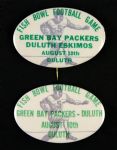 1951 Fish Bowl Game Green Bay Packers vs. Duluth Eskimos August 10th 2 ¾” Oval Celluloid Pinback Button (Provenance from the Paul Muchinsky Collection) “Set of 2 w/ Variation”