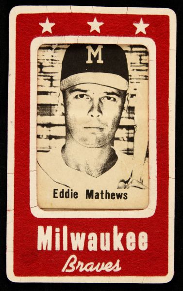 1960-65 circa Eddie Mathews (Bat On Shoulder) Milwaukee Braves 3.5”x5.5” Paper Photo W/ Printed Frame Pinback Button (Paul Muchinsky Collection)