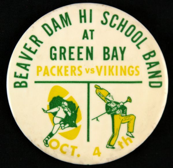 1964 (October 4th) Rare Beaver Dam Hi School Band at Green Bay Packers 3” Celluloid Pinback Button (Paul Muchinsky Collection) “Only Known Example”
