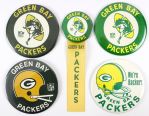 1960s Jumbo 6” Green Bay Packers Celluloid Pinback Button Collection (4) Plus 4” Variation with Printed Ribbon (Collection of Paul Munchinsky)