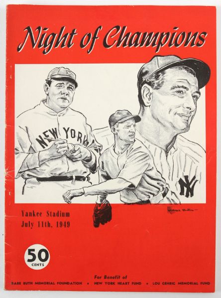 1949 (July 11th) Night of Champions Program Featuring Babe Ruth / Lou Gehrig on the Cover