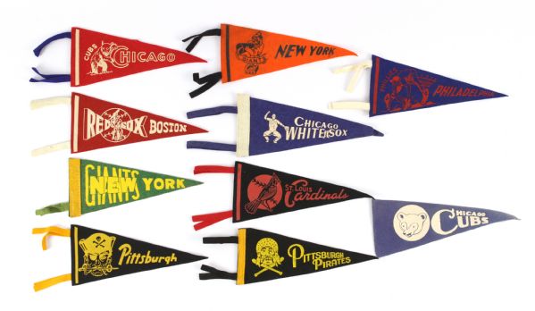 1940-50s Major League Baseball 9” Mini Pennant W/ Tassles Collection (10)