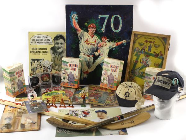 1930s-2000s Baseball & Hockey Memorabilia Collection - Lot of 60 w/ Wayne Gretzky Signed Hockey Stick, 25th Anniversary Heartland Statues & More (JSA)