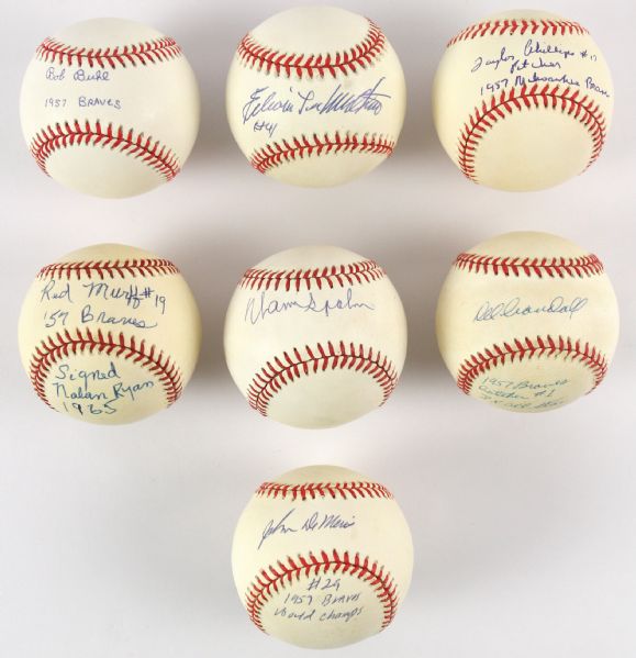 1957 Milwaukee Braves Signed Baseball Collection - Lot of 7 w/ Warren Spahn, Eddie Mathews, Del Crandall & More *JSA*