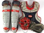 2011 Carlos Santana Cleveland Indians Signed Game Used Catchers Equipment - Lot of 5 w/ Glove, Shin Guards, Chest Protector & Mask (MEARS LOA/JSA)