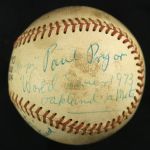 1973 Umpire Signed ONL Feeney Oakland As New York Mets World Series Shea Stadium Game Used Baseball (MEARS LOA/JSA)