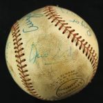 1973 Umpire Signed ONL Feeney Oakland A's New York Mets World Series Shea Stadium Game Used Baseball (MEARS LOA/JSA)