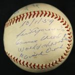 1959 (October 1) Luis Aparicio Zack Taylor Chicago White Sox Signed OAL Cronin Comiskey Park World Series Game Used Baseball (MEARS LOA/JSA) 