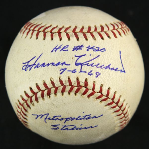 1969 (July 6) Harmon Killebrew Minnesota Twins Signle Signed OAL Cronin Game Used Home Run Baseball (MEARS LOA/JSA) Career Home Run #420