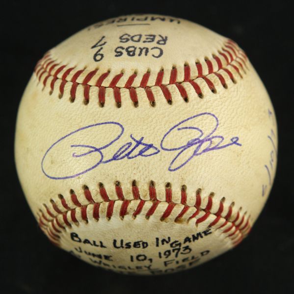 1973 (June 10) Pete Rose Cincinnati Reds Single Signed ONL Feeney Wrigley Field Game Used Baseball (MEARS LOA/JSA)