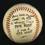 1973 (June 10) Pete Rose Cincinnati Reds Single Signed ONL Feeney Wrigley Field Game Used Baseball (MEARS LOA/JSA)