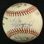 1990 (August 31) Ken Griffey Jr. Ken Griffey Sr. Signed OAL Brown Game Used Baseball (MEARS LOA/JSA) Griffey Jr. Single from 1st Father/Son Game 