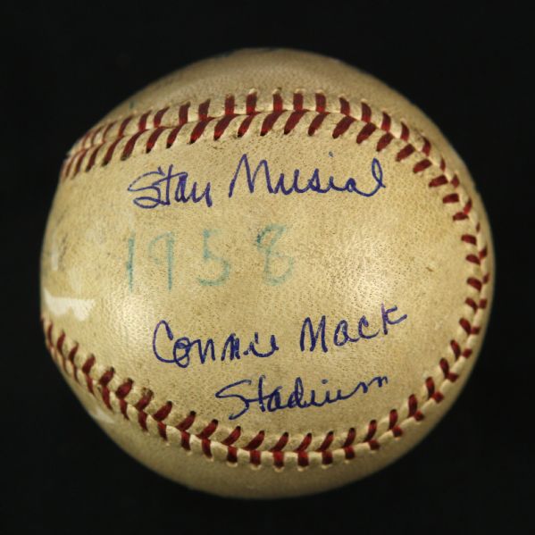 1958 (June 29) Stan Musial St. Louis Cardinals Single Signed ONL Giles Connie Mack Stadium Game Used Baseball (MEARS LOA/JSA)