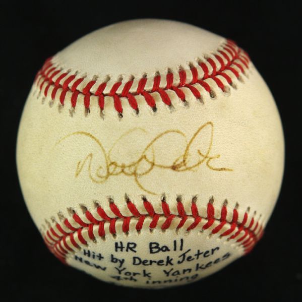 1998 (April 17) Derek Jeter New York Yankees Single Signed OAL Budig Tiger Stadium Game Used Home Run Baseball (MEARS LOA/JSA)