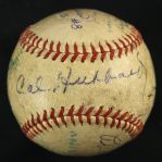 1949 New York Yankees Brooklyn Dodgers Multi Signed OAL Harridge Yankee Stadium World Series Game Used Baseball w/ Yogi Berra, Cal Hubbard & More (MEARS LOA/JSA)