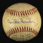 1955 (April 13) Duke Snider Brooklyn Dodgers Single Signed ONL Giles Ebbets Field Game Used Baseball (MEARS LOA/JSA)