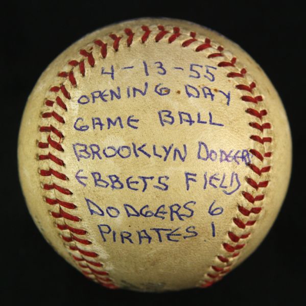 1955 (April 13) Duke Snider Brooklyn Dodgers Single Signed ONL Giles Ebbets Field Game Used Baseball (MEARS LOA/JSA)
