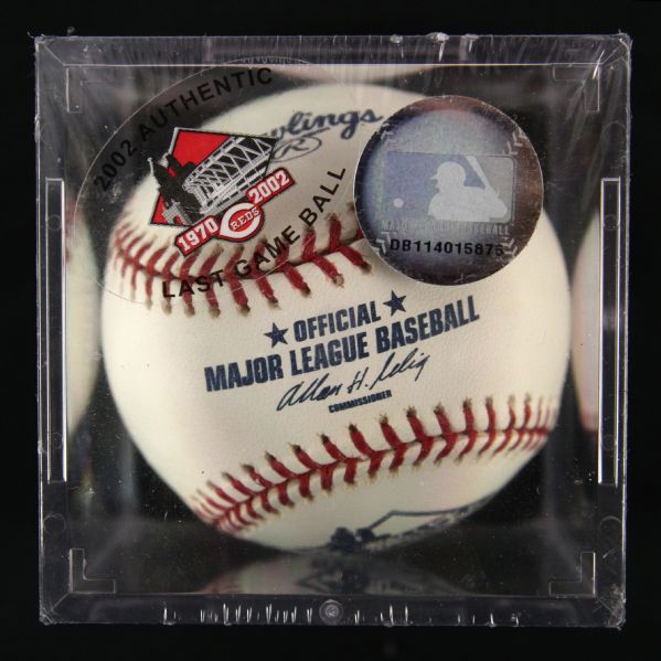 2002 Cincinnati Reds OML Selig Riverfront Stadium/Cinergy Field Last Game Commemorative Baseball 
