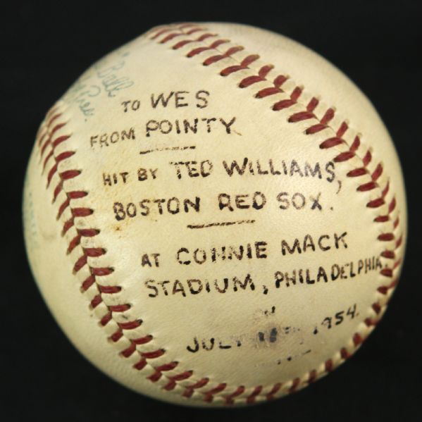 1954 (July 10) Ted Williams Boston Red Sox OAL Harridge Connie Mack Stadium Game Used Baseball (MEARS LOA)