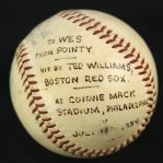 1954 (July 10) Ted Williams Boston Red Sox OAL Harridge Connie Mack Stadium Game Used Baseball (MEARS LOA)