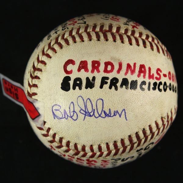 1965 (September 29) Bob Gibson St. Louis Cardinals Single Signed ONL Giles Candlestick Park Game Used Victory Baseball (MEARS LOA/JSA) 