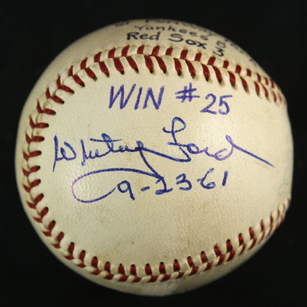 1961 (September 23) Whitey Ford New York Yankees Single Signed OAL Cronin Fenway Park Game Used Baseball (MEARS LOA/JSA) 25th & Final Victory of Cy Young Season