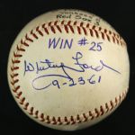 1961 (September 23) Whitey Ford New York Yankees Single Signed OAL Cronin Fenway Park Game Used Baseball (MEARS LOA/JSA) 25th & Final Victory of Cy Young Season
