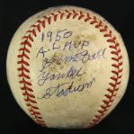 1950 Phil Rizzuto New York Yankees Single Signed OAL Harridge Yankee Stadium Game Used Baseball (MEARS LOA/JSA)