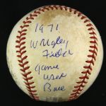 1971 Ernie Banks Chicago Cubs Dual Signed ONL Feeney Wrigley Field Game Used Baseball (MEARS LOA/JSA)