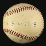 1953 (May 7) New York Giants Cincinnati Reds ONL Giles Polo Grounds Exhibition Game Used Baseball (MEARS LOA)