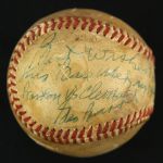 1948 George Barr Umpire Single Signed ONL Frick Braves Field World Series Game Used Baseball (MEARS LOA/JSA)
