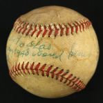 1948 George Barr Umpire Single Signed ONL Frick Braves Field World Series Game Used Baseball (MEARS LOA/JSA)