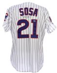 1997 Sammy Sosa Chicago Cubs Signed Game Worn Home Jersey w/ Jackie Robinson 50th Anniversary Patch (MEARS A10 / Team COA & PSA/DNA)
