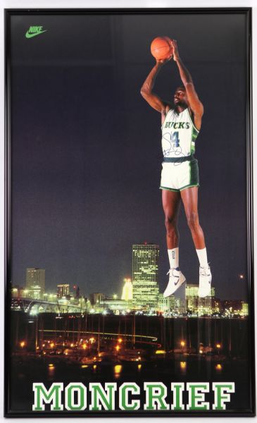1980s Sidney Moncrief Milwaukee Bucks Autographed 24x36 Framed Poster (MEARS LOA)