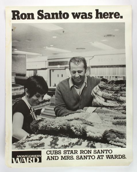 1969 EXTREMELY RARE "Ron Santo Was Here" Chicago Cubs  Montgomery Wards Glossy B&W Poster
