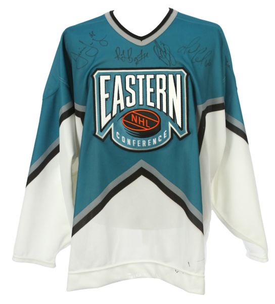 1996 circa Mario Lemieux Jaromir Jagr Ray Bourque Ron Francis Signed Eastern Conference All Star Jersey (JSA)