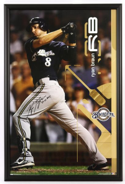 2008 Ryan Braun Milwaukee Brewers 24x36 Autographed / Framed Full Color Glossy Poster (MEARS LOA)