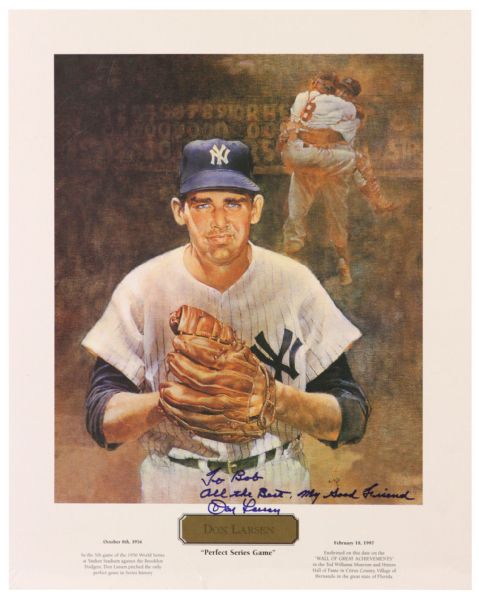 1956 Don Larsen New York Yankees Signed 16" x 20" "Perfect Series Game" Lithograph (JSA)